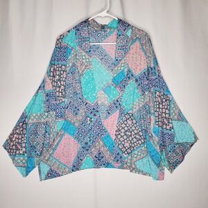Gap Pastel Patchwork Kimono Coverup Womens XL Large Pink Blue Swiftie Fairy